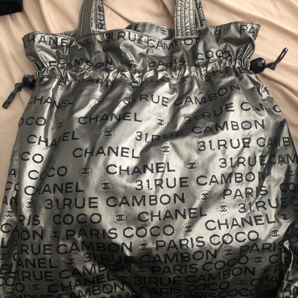 Chanel Silver Nylon Rue Cambon Graphic Tote